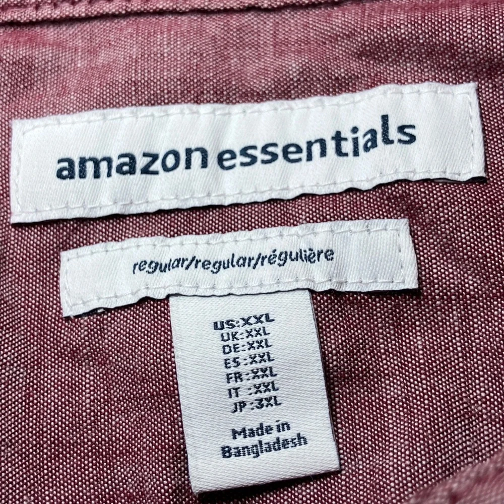Amazon Essentials Mens XXL Short Sleeve Linen Blend Button Down Shirt Burgundy